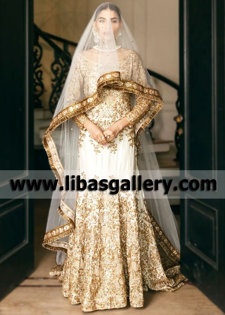 Off White Bridal Wear Mermaid Gown Berkeley California USA HSY Nikah Bridal Wear USA