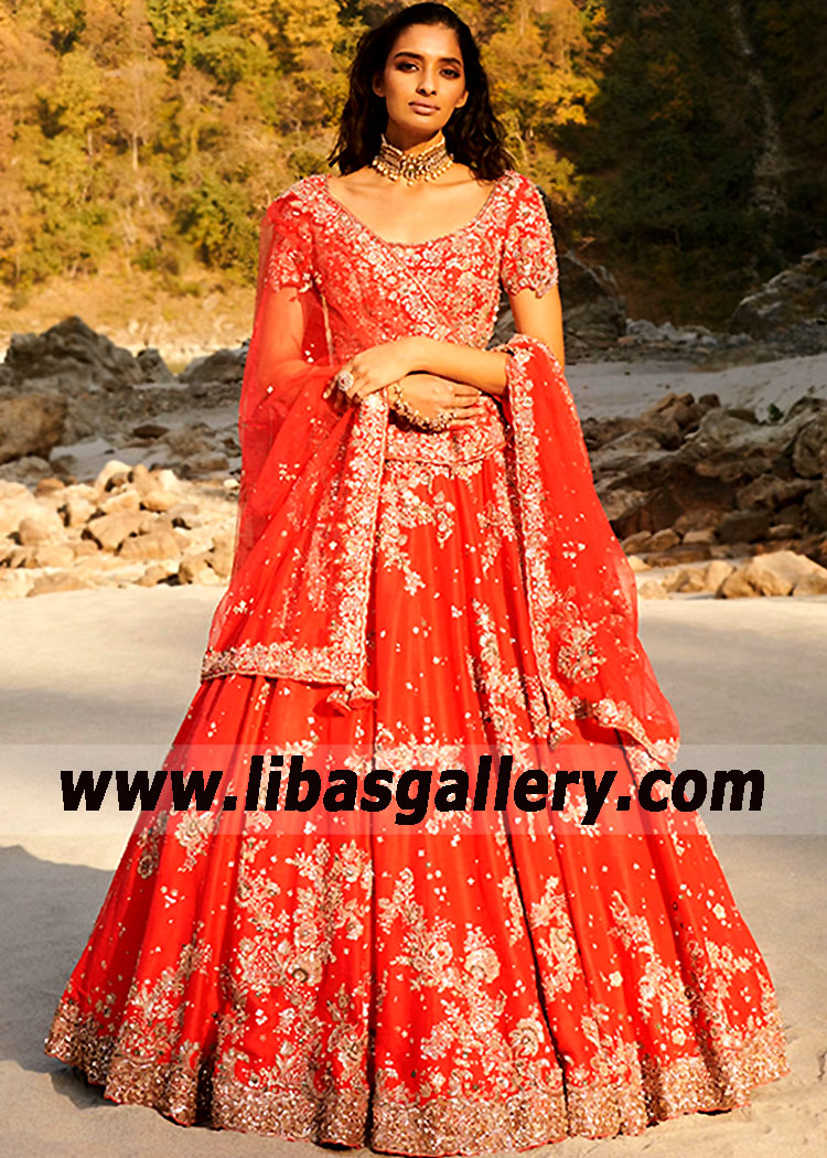 Luxurious Bridal Lehenga UK USA Canada Dolly J Studio Sindoori Red Bridal Lehenga-Shop Pakistani Indian Bridal Wear online outfits Retail Store Wedding Bride Groom Designer Dresses Boutique uk usa canada uae