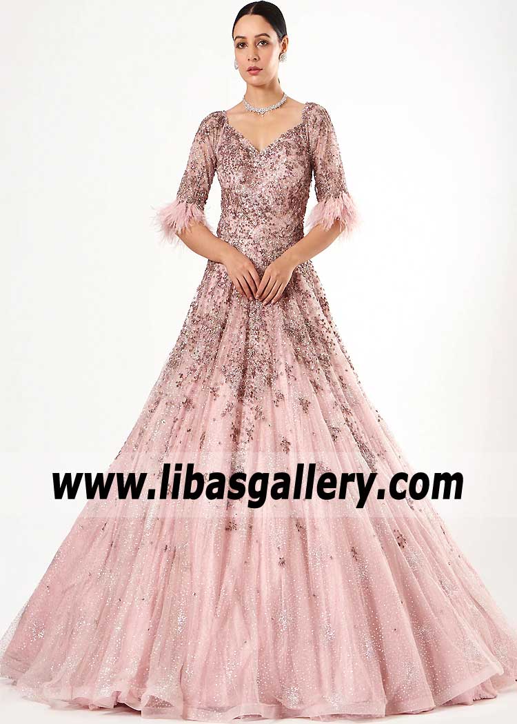 Indian Designer Gown for Wedding Events Bellevue Washington USA Off Shoulder Gown wedding dresses