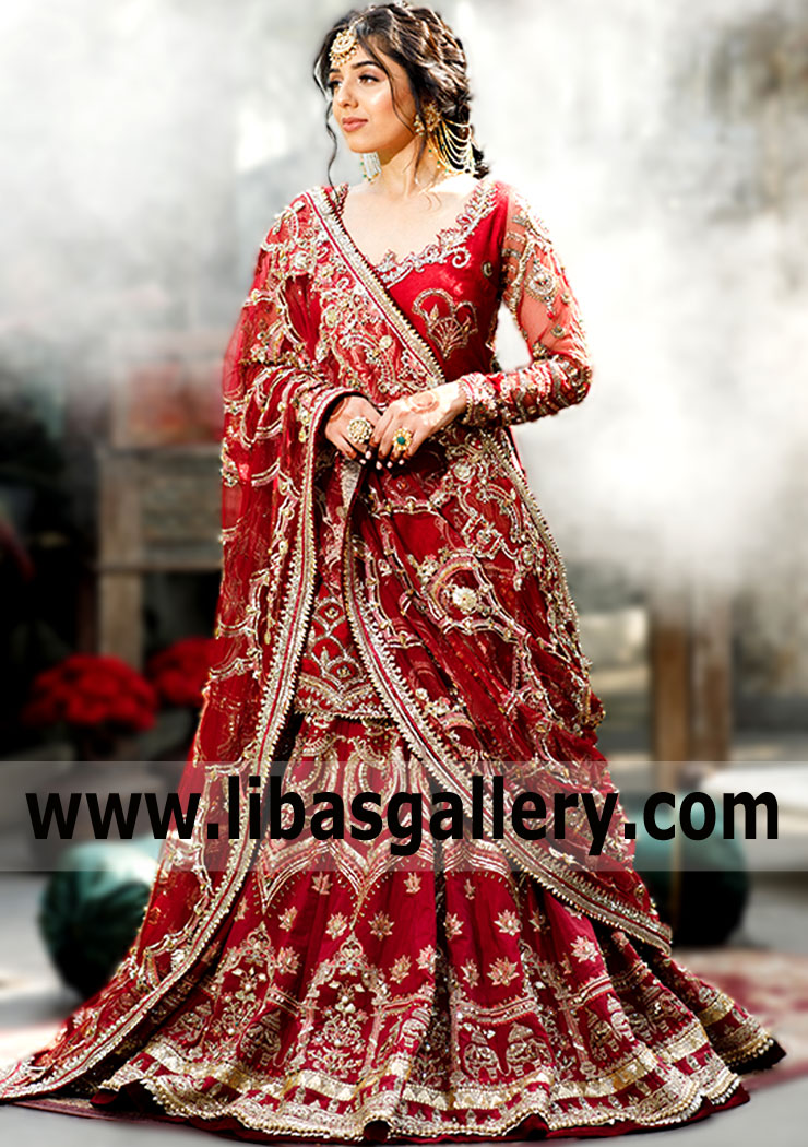Beautiful Bridal Wear Newcastle UK Mohsin Naveed Ranjha Bridal Lehenga for Barat or Weddding