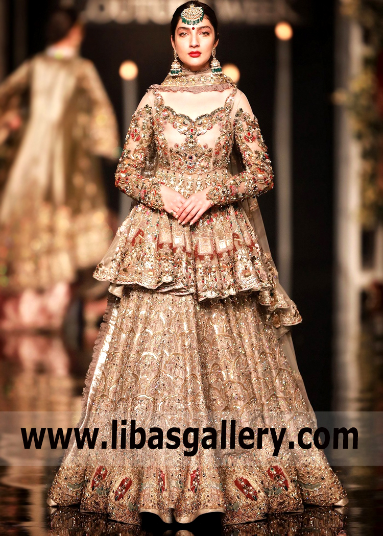 Latest Peplum Top with Lehenga Soho Road UK Mohsin Naveed Ranjha Bridal Peplum Top with Lehenga