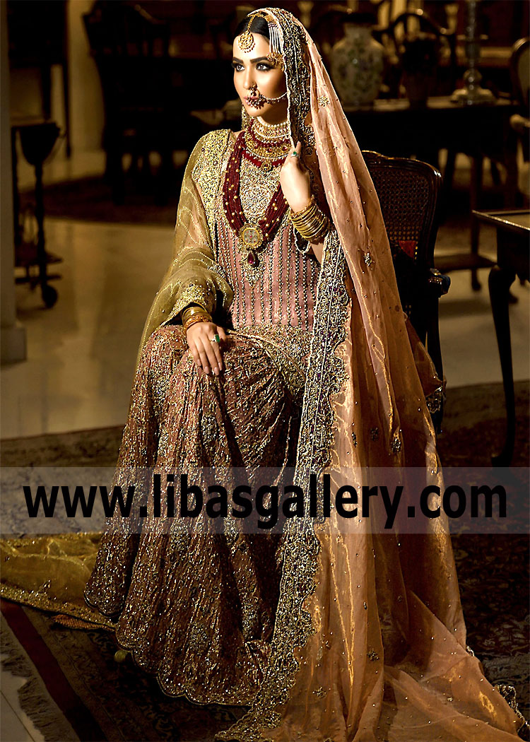 Pakistani Walima Bridal Gharara UK USA Canada Australia Designer Mehdi Walima Gharara Dresses for Bride