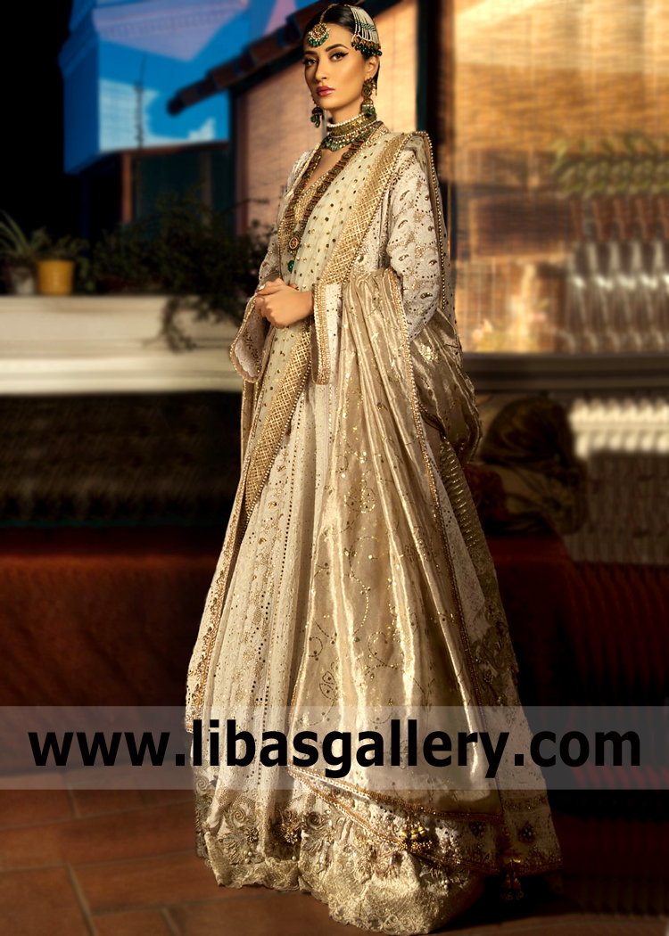 Embroidered Chikankari Bridal Lehenga Saihat Al Qatif Saudi Arabia Designer Nilofer shahid Bridal Lehenga