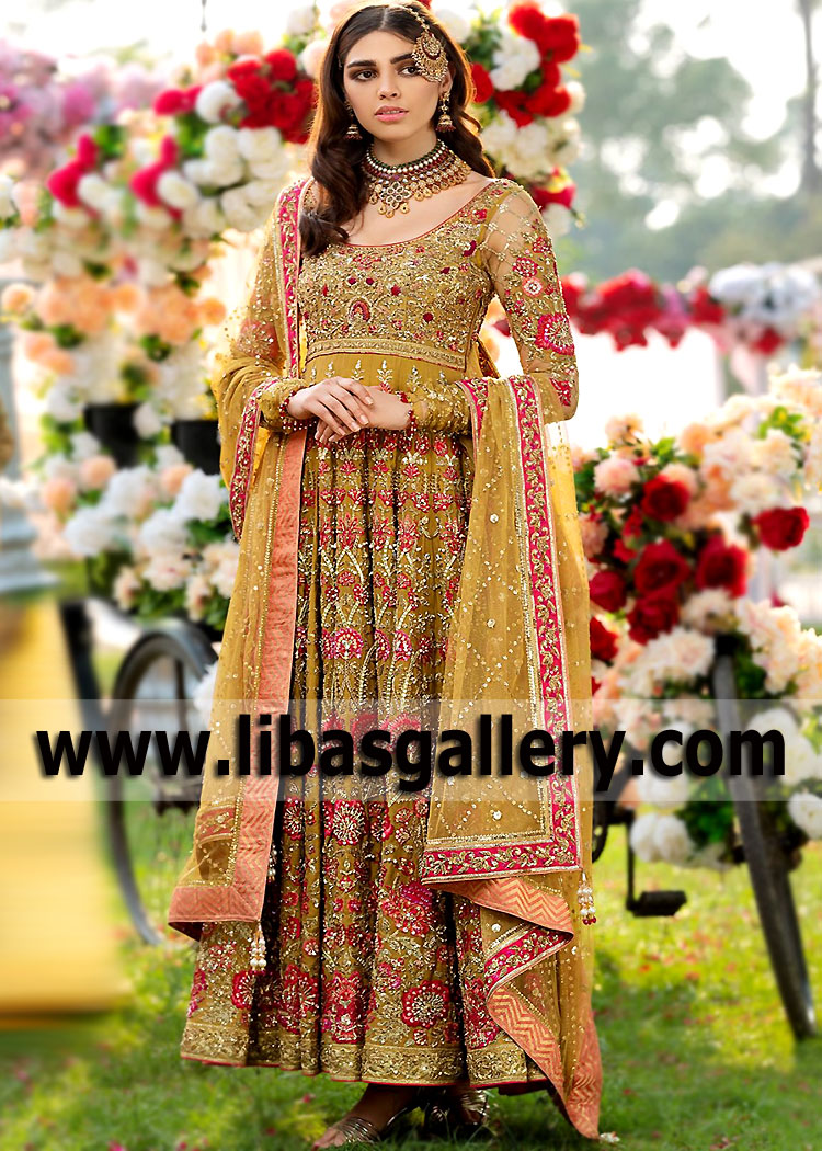 Wedding Pishwas Dresses Paramus New Jersey USA Bridal Mehendi Outfits Nomi Ansari Pishwas Dresses