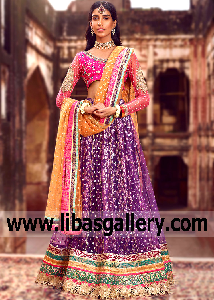 Pakistani Designer Lehenga Cholis for Mehndi Mayoon Henna Night Sangeet Saddle River New Jersey USA