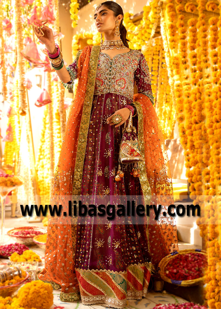 Pakistani Mehndi Dresses Bridal Mehndi Pishwas for Mehndi Kingston London UK Bridal Pishwas