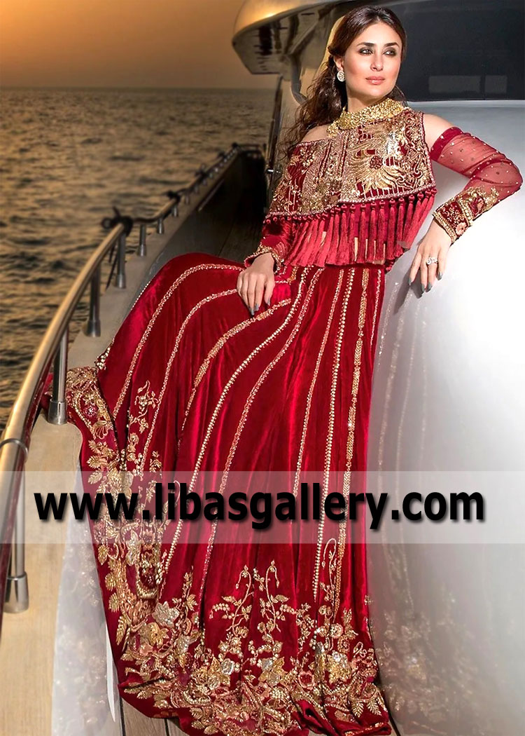 Bridal Lehenga Choli Dresses with Cape Style Bethesda Washington DC USA Pakistani Designer Lehenga Choli
