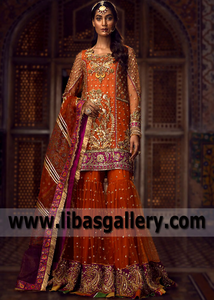 Pakistani Wedding Dresses for Brides Boston Massachusetts USA Mehndi Mayun Gharara Dresses