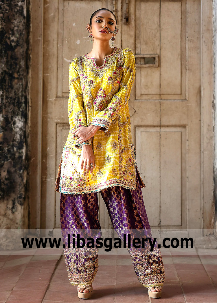 Buy Byzantium Farshi Shalwar Online Los Angeles LA California CA USA Womens Chunri Kameez Farshi Shalwar For Mehndi Mayun