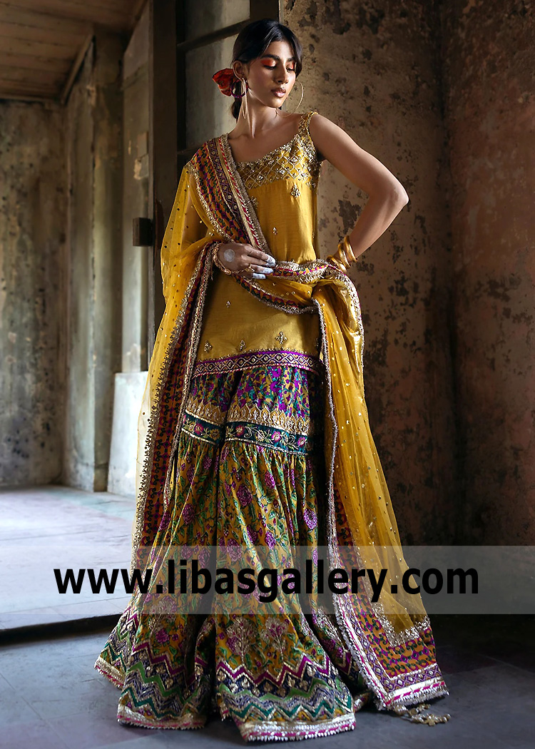 Graceful Gharara for Mehndi Mayun Los Angeles LA California CA USA Designer Womens Gharara Suits