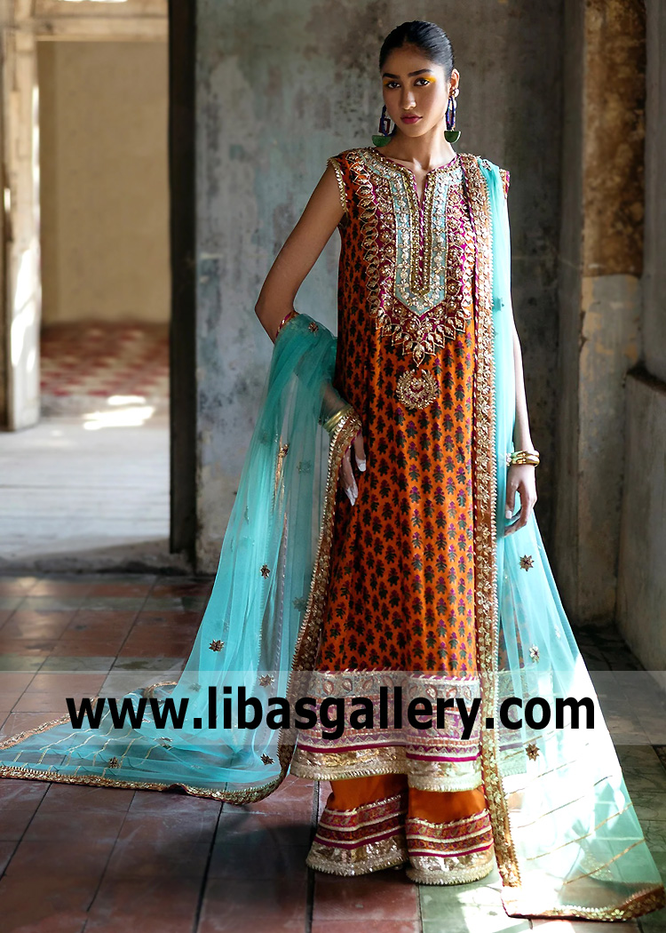Pakistani Wedding Dresses for Bride Sister Groom Sister Philadelphia Pennsylvannia PA USA Long Shirt and Sharara Pants