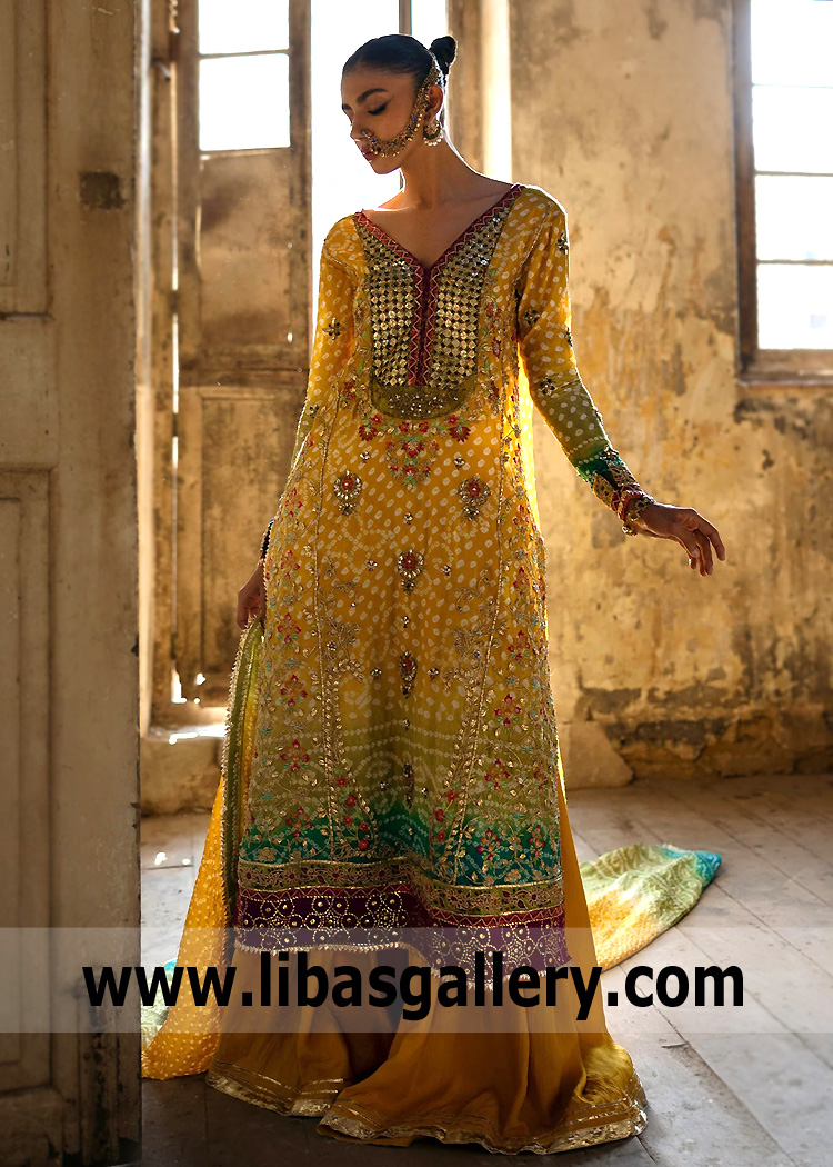 Designer A-line Kameez and Sharara for Bride Melbourne Florida USA Womens Chunri Dresses for Mayoon