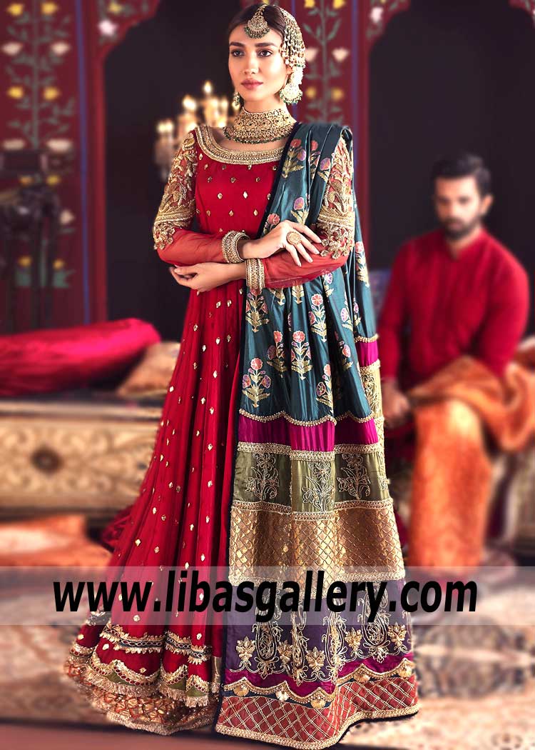 red anarkali frock