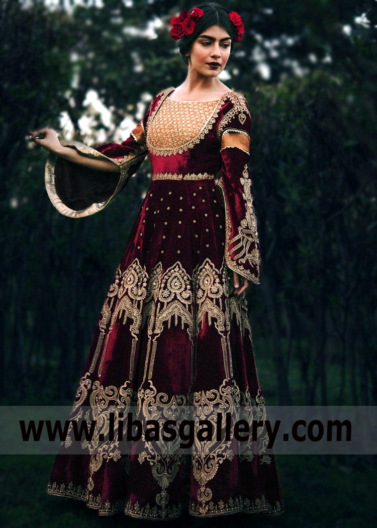 maroon wedding dresses pakistani