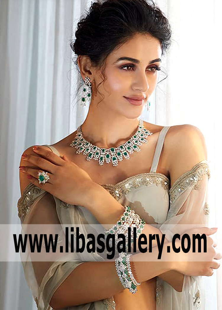 Indian Designer Emerald 925 Sterling Silver Jewellery Sets Riyadh Saudi Arabia Jewellery Sets