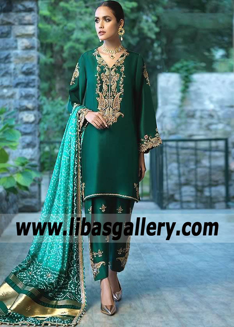 Latest Pakistani Party Dress Gaji Silk Bandhani Dupatta San Antonio Texas TX USA Formal Party Dress