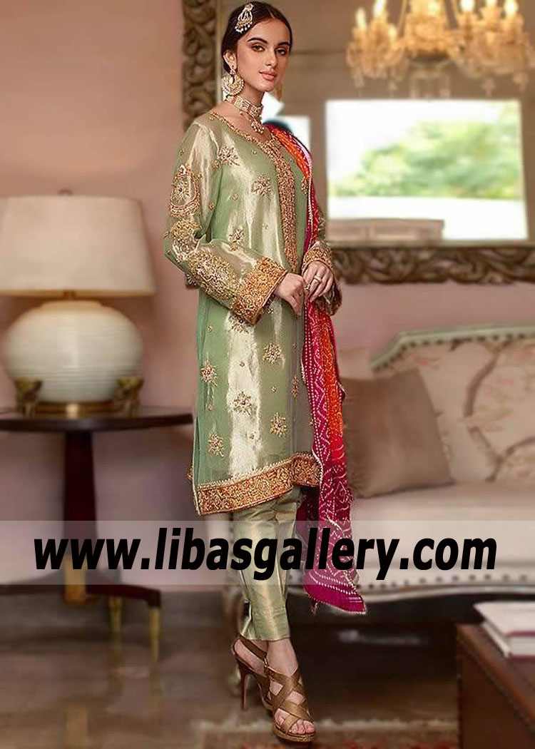 Pakistani Bridal Party Dress with Vibrant Silk Chunri Dupatta Lamb Street London UK