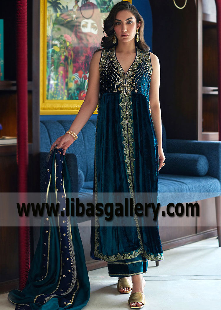 Formal Velvet Dresses by Pakistani Designer Kingston London UK Wedding Guest Dresses