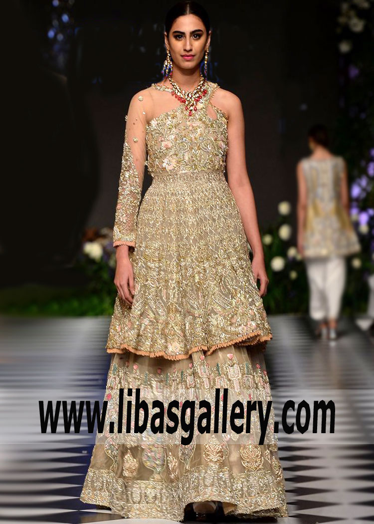 Beautifully Embellished Peplum Shirt with Stunning Gharara for Wedding Saira Shakira Latest Peplums Woodside New York NY USA