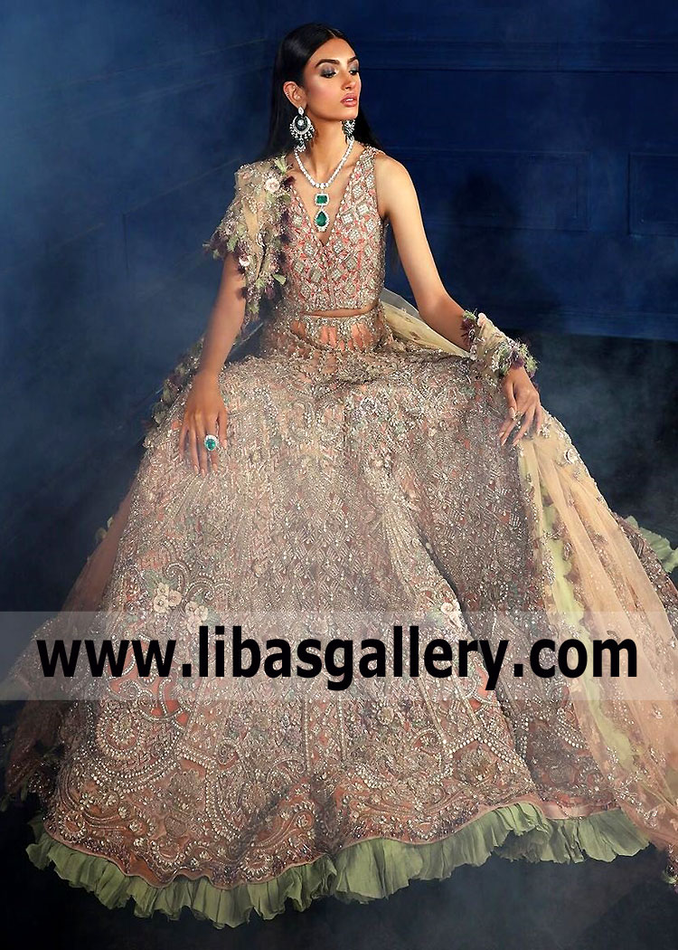 pink peach pakistani bridal dresses