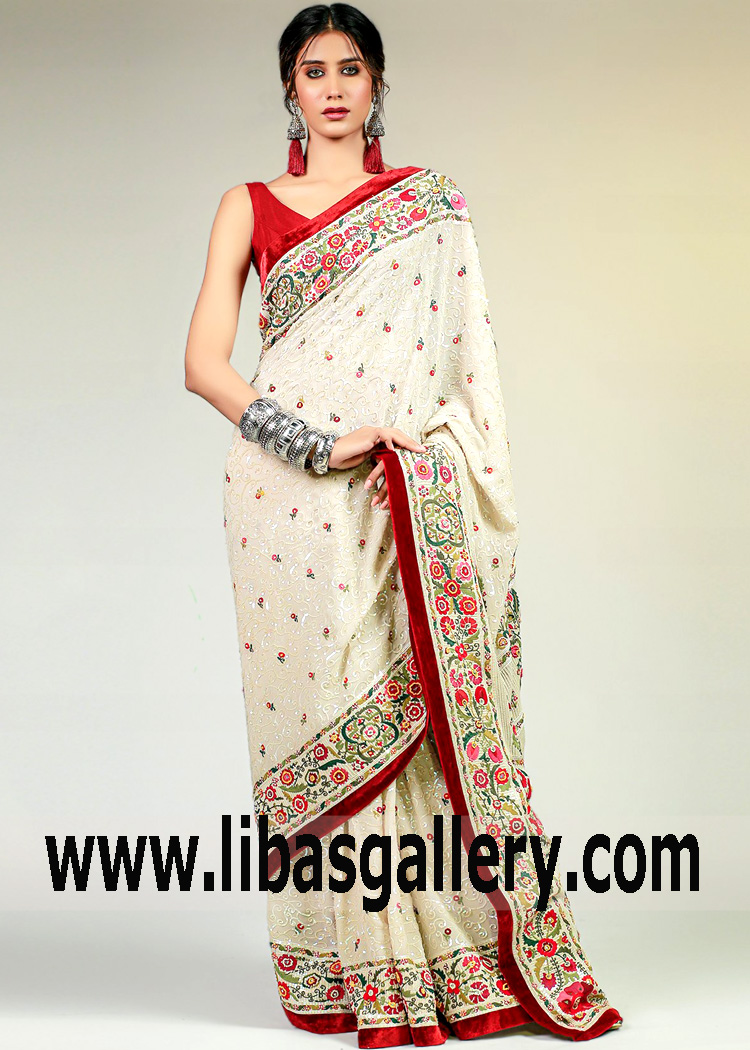 Buy Indian Party Wear Saree Kew Garden New York NY USA Asian Wedding Event Chiffon Saree