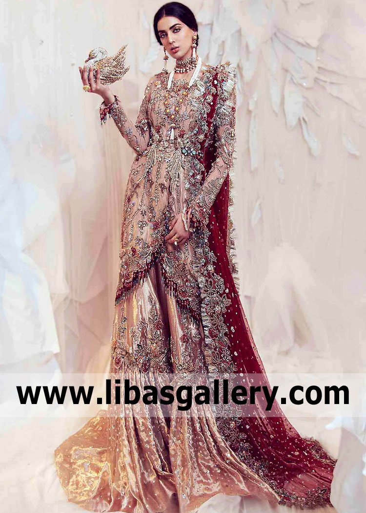 Luxurious Bridal Wear Bridal Gharara Jersey City New Jersey NJ USA Zamanay Bridal Wear floor length Gharara