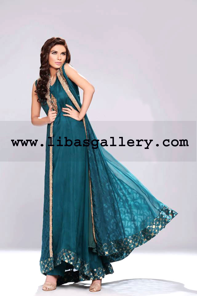 mid night green anarkali dress coat for women in kali panels finished with jamawar banarsi embellished motif front open uk scotland canada mid night green anarkali dress coat for women in kali panels finished with jamawar banarsi embellished motif front open uk scotland canada