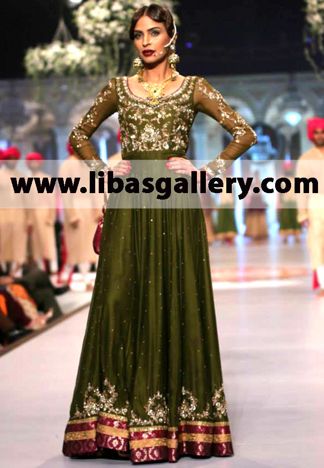 Zaheer Abbas Embellished crinkle chiffon Anarkali gown with Lehenga and Chiffon dupatta, Zaheer Abbas Emerald Green Caprica Anarkali Style Dress 2014 bridal couture week catwalk dresses online in USA, Canada Zaheer Abbas Embellished crinkle chiffon Anarkali gown with Lehenga and Chiffon dupatta, Zaheer Abbas Emerald Green Caprica Anarkali Style Dress 2014 bridal couture week catwalk dresses online in USA, Canada