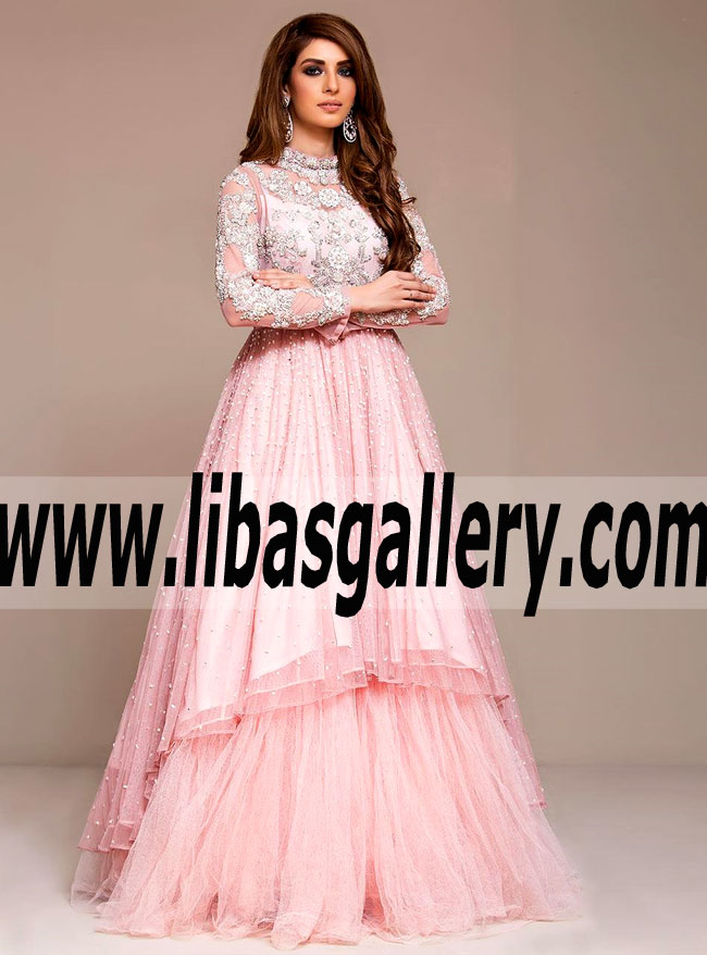Asian Party Dresses With Jewelry, Zainab Chottani Asian Party Wear, Asian Embellished Party Outfits, Wedding Gown in PINK Colour Asian Party Dresses With Jewelry, Zainab Chottani Asian Party Wear, Asian Embellished Party Outfits, Wedding Gown in PINK Colour
