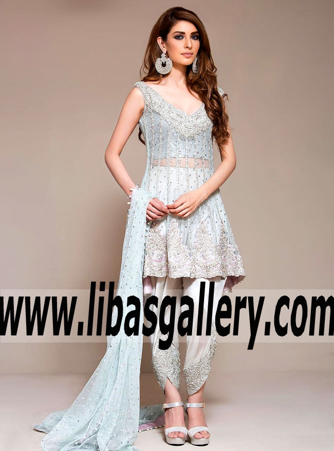 Modern Style Peplum Ice Blue Color for Women with Dupatta Sequence Spray UK USA Canada Modern Style Peplum Ice Blue Color for Women with Dupatta Sequence Spray UK USA Canada