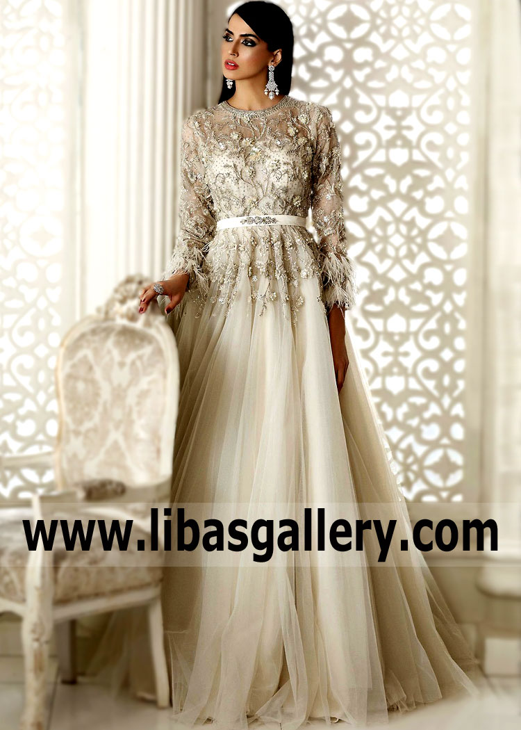 Pakistani Designer Bridesmaid Dresses UK USA Canada Australia Off White Bridesmaid Gown for Major Parties