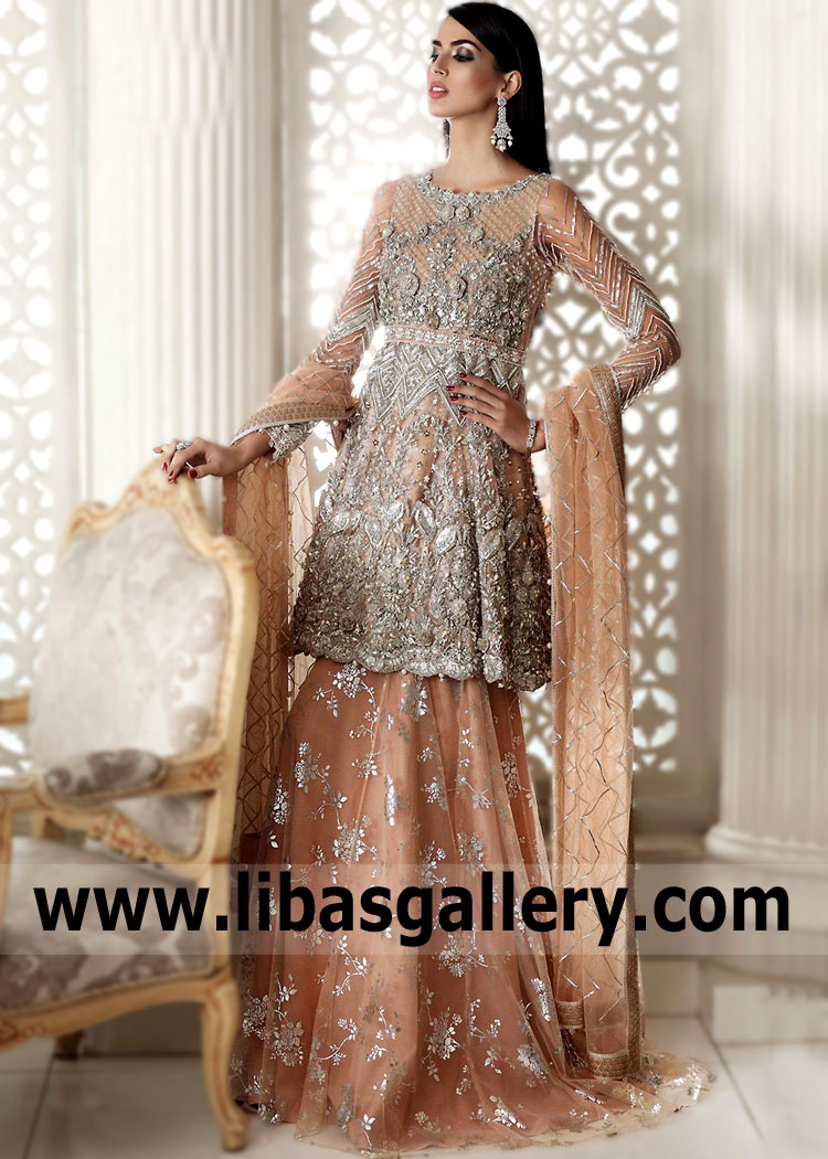 Pakistani Peplum Tops Peplum Sharara Dresses UK USA Canada Australia Latest Peplum Sharara Suit