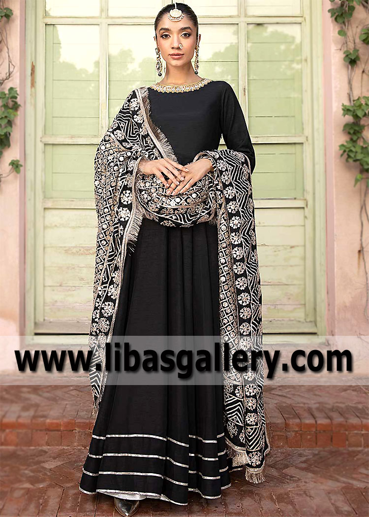 Pishwas With Gota Embellished Dupatta Flanders New Jersey USA Black Magic Pishwas Suit