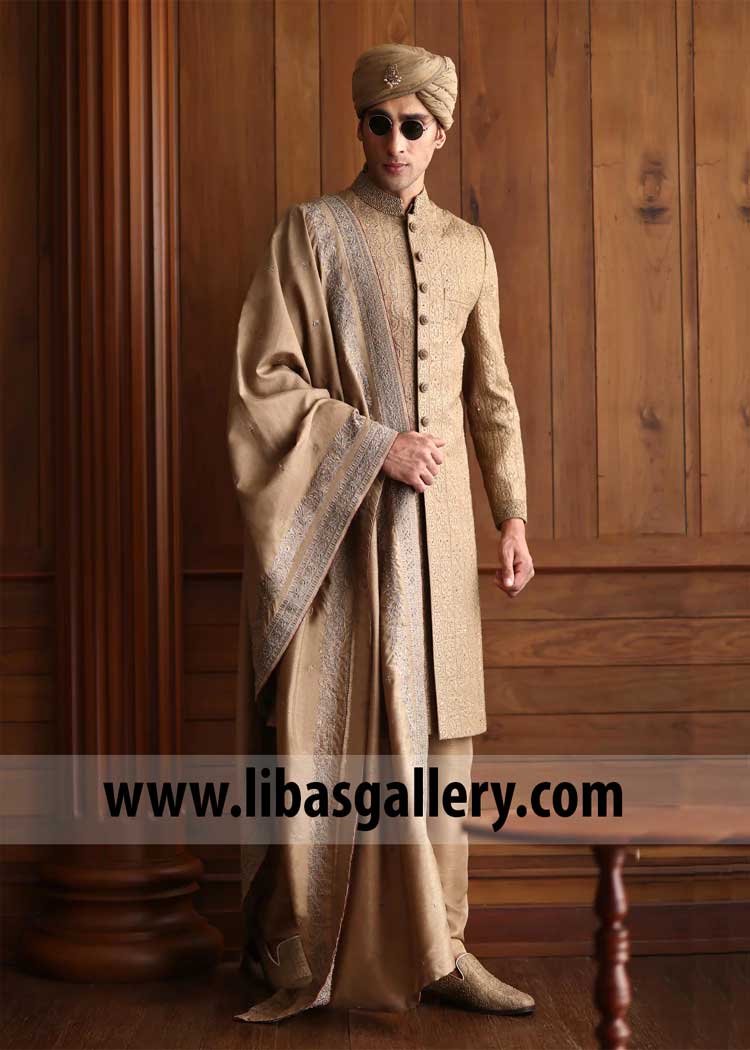 Men wedding shawl in Antique oak shade for wedding sherwani | Wedding Shawls Men wedding shawl in Antique oak shade for wedding sherwani | Wedding Shawls