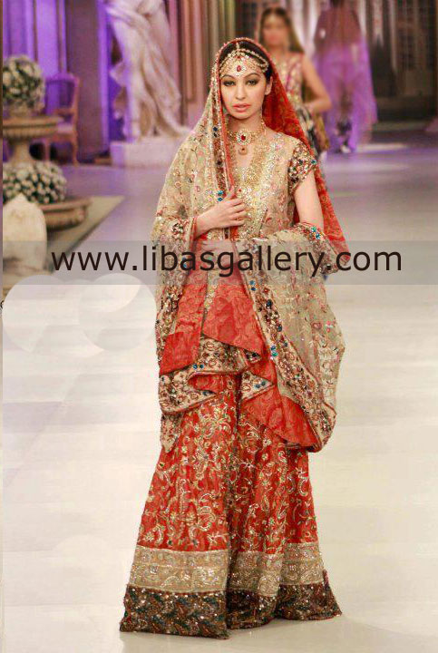 red and orange pakistani dress