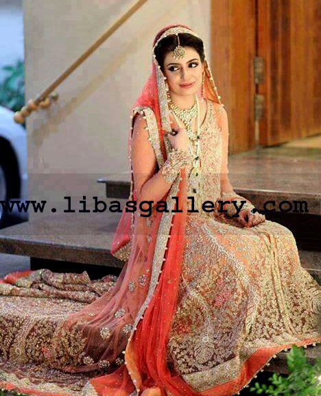 Asifa & Nabeel Bridal Dress With exaggeratedly embellished Dupatta at PBCW 2014. Anarkali Bridal wear 2014 by Asifa & Nabeel in Paramus NJ USA