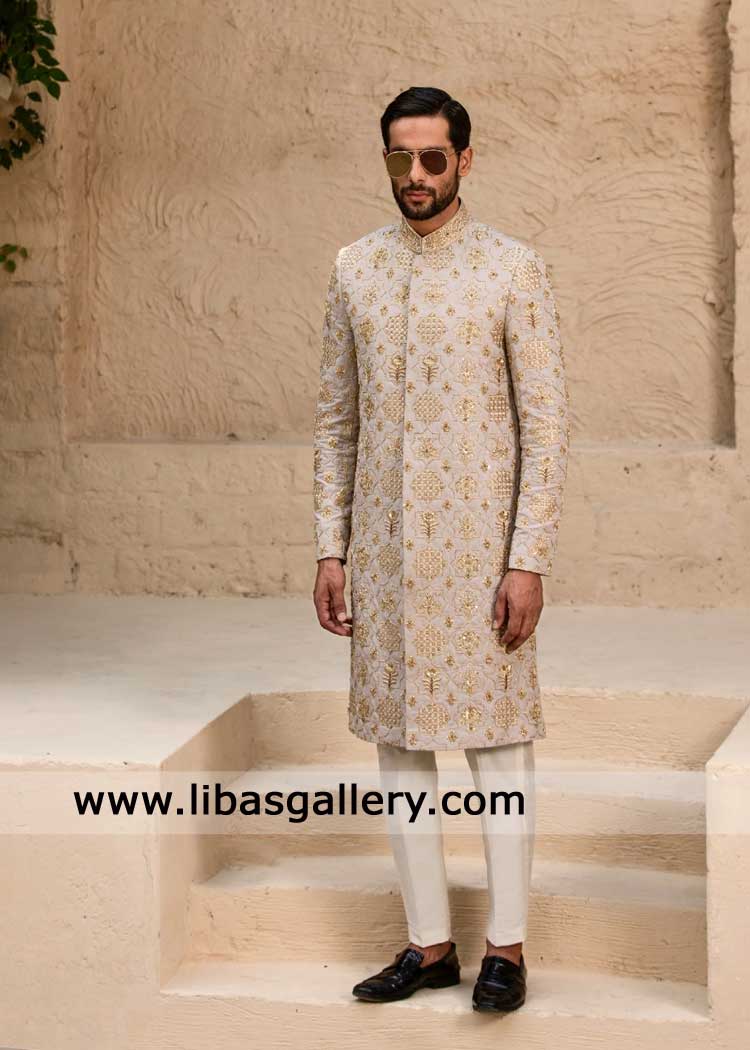 groom beige hand embroidered nikah sherwani USA with zaardozi resham groom beige hand embroidered nikah sherwani USA with zaardozi resham