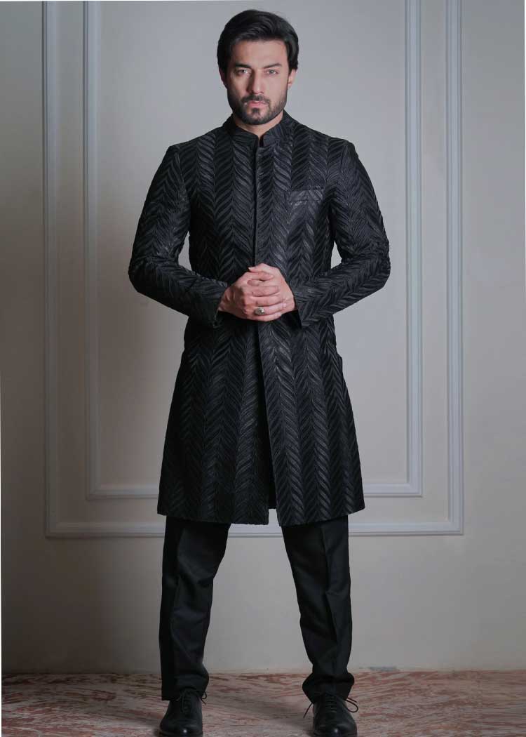 Black Geometric Embroidered Groom Nikah Sherwani | Buy Luxury Wedding Sherwani UK USA Dubai Black Geometric Embroidered Groom Nikah Sherwani | Buy Luxury Wedding Sherwani UK USA Dubai