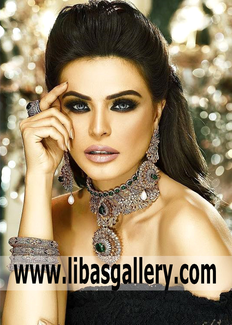 smokey eyes bride wearing jewellery of her choice choker big earrings finger ring UK USA Canada