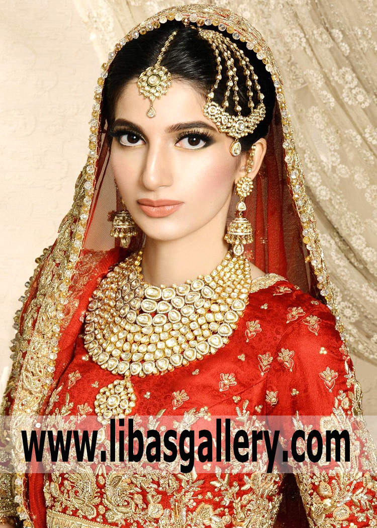 new ideas of gold plated kundan wedding jewelry set for bride special nikah walima moments necklace tika earrings saudi arabia qatar kuwait dubai 