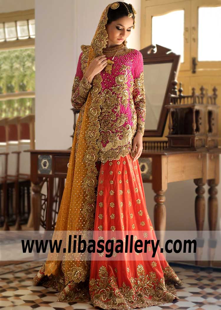red and orange bridal sharara