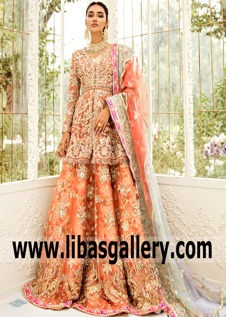 bride in lehenga and groom in suit