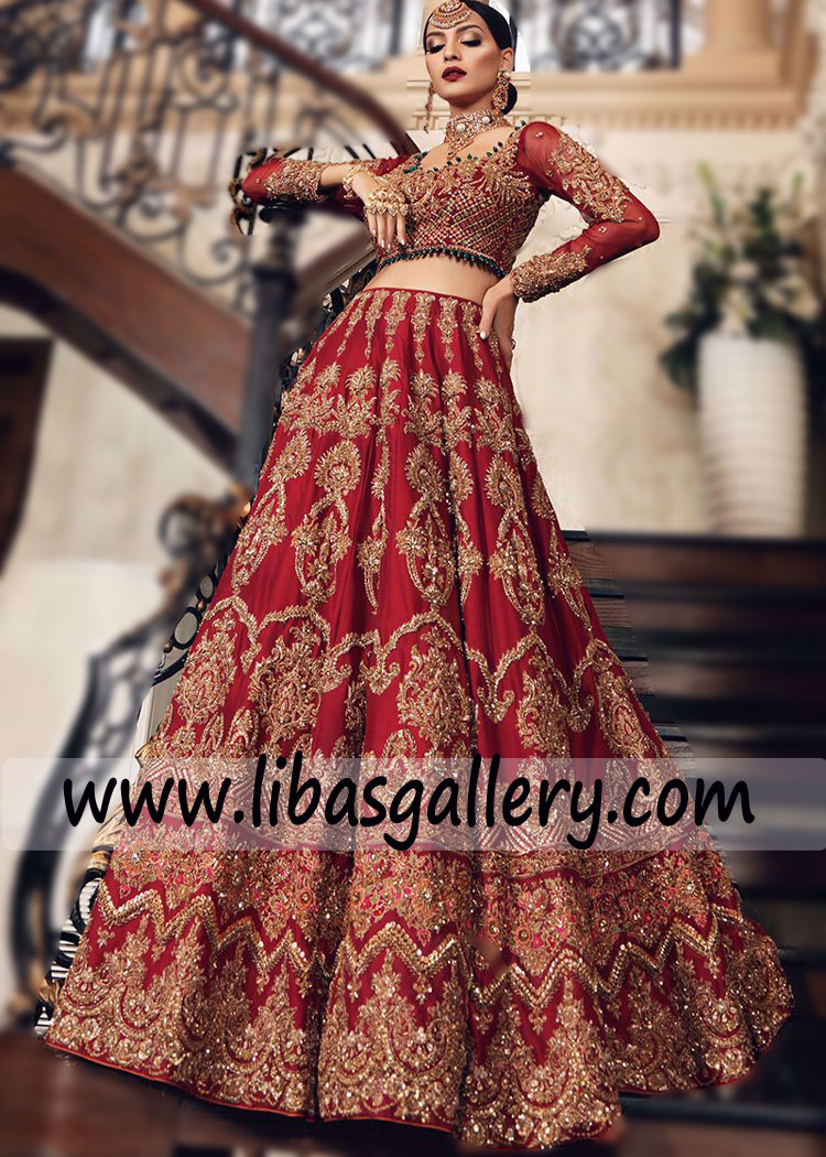 Traditional Red Raw silk lehenga dream bridal dress for all girls who are gong to marry wants to wear designer dress on nikah and barat day UK USA Canada Australia Dubai