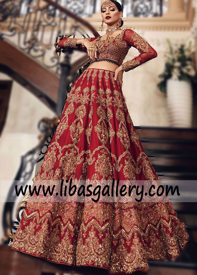 traditional red wedding lehenga