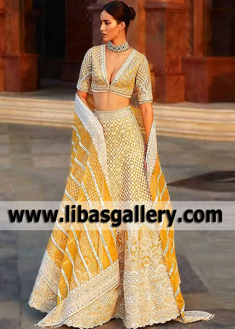 Latest Faraz Manan Bridal Mehendi Lehenga Bloomfield Hills Michigan USA Bridal Lehenga for Beautiful Brides