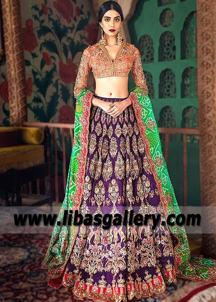 Purple Bridal Lehenga Choli Pakistan Traditional Bridal Lehenga Choli Shamsha Hashwani