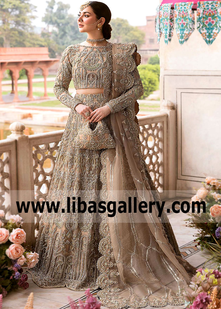 Champagne Gold Wedding Lehenga Dresses Arlington Washington USA Pakistani Bridal Lehenga for Walima Reception Valima