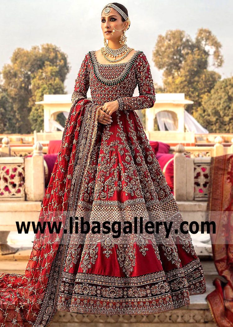 Red Hibiscus Bridal Lehenga Choli Salisbury London UK Traditional Wedding Dresses For Pakistani Indian Bride