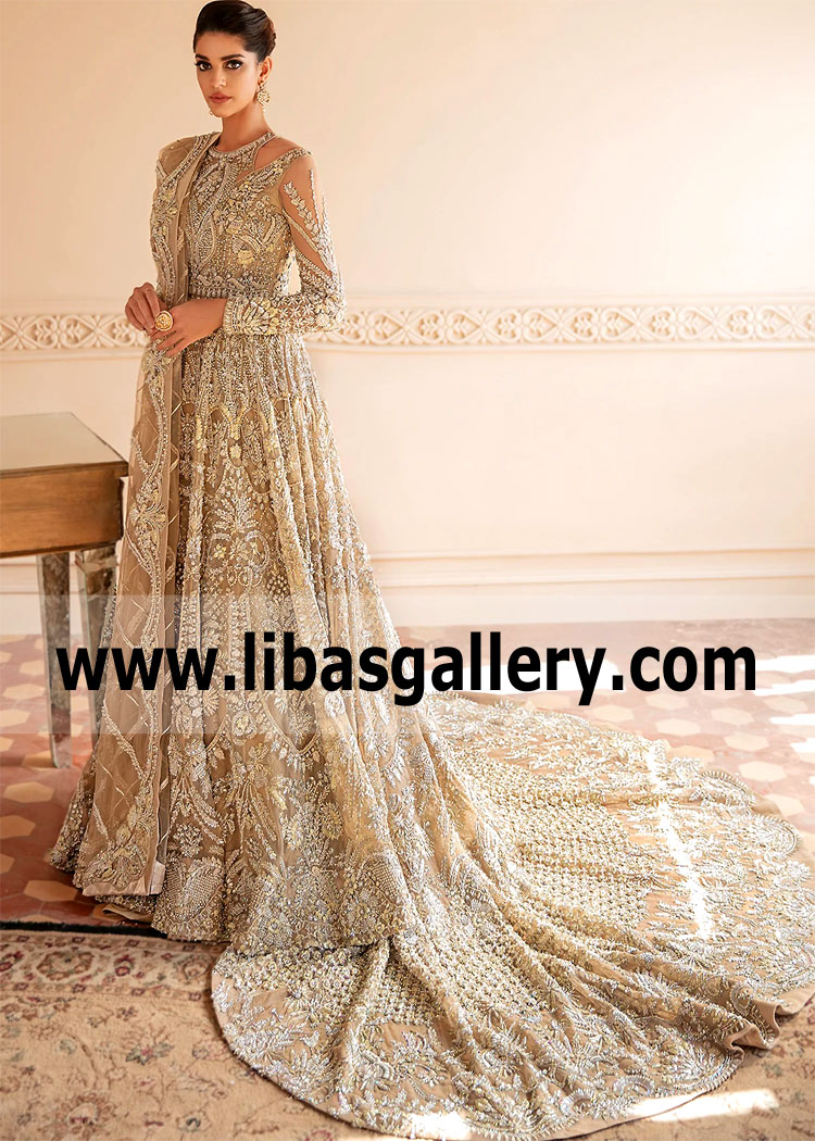 Pakistani Bridal Gown With Trail Saira Shakira Bridal Dresses Collection UK USA Canada Australia