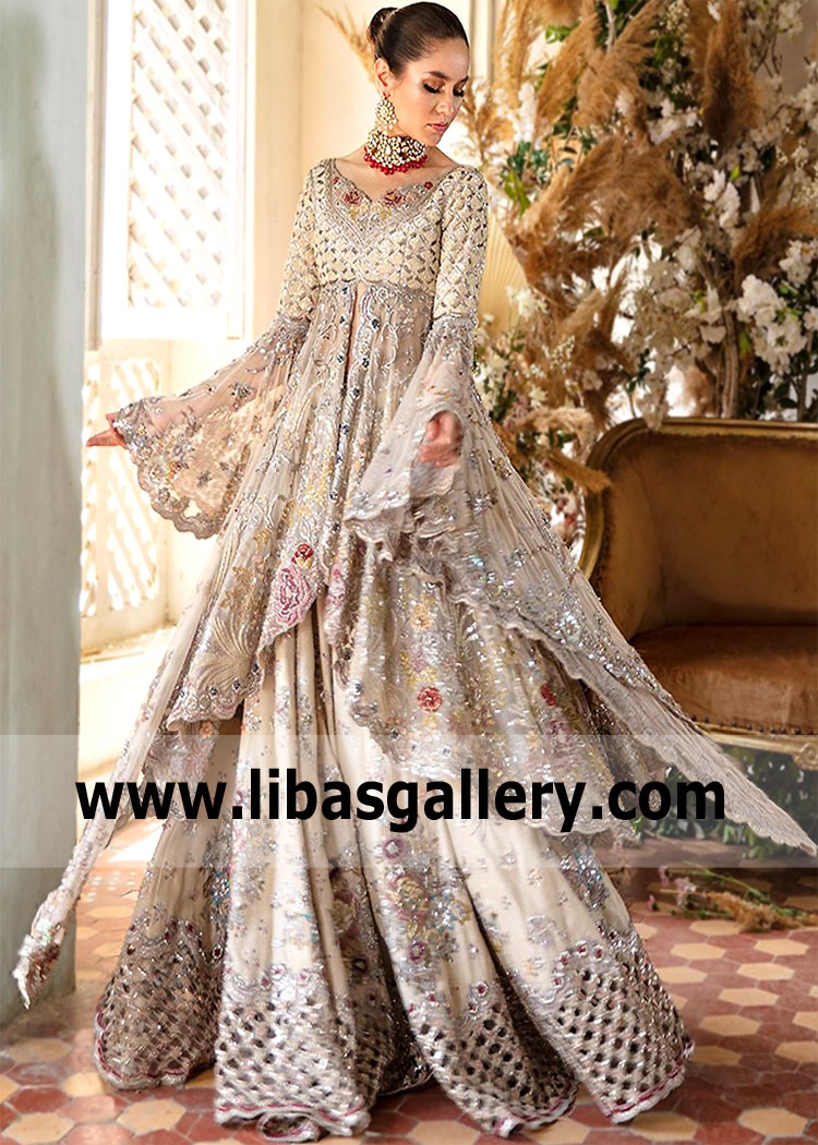 Premium Designer Wedding Reception Pakistani Bridal Dress High Low Hemline Gown Online 2023